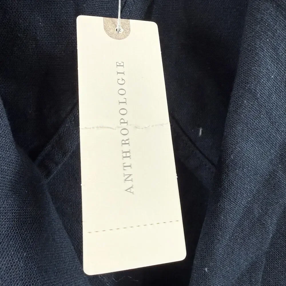 Amadi Anthropologie Blazer Womens Large NWT Navy Kayne Double Breast Linen Blend